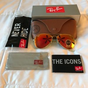 NWT Ray-Ban 100% authentic Orange Flash Aviators